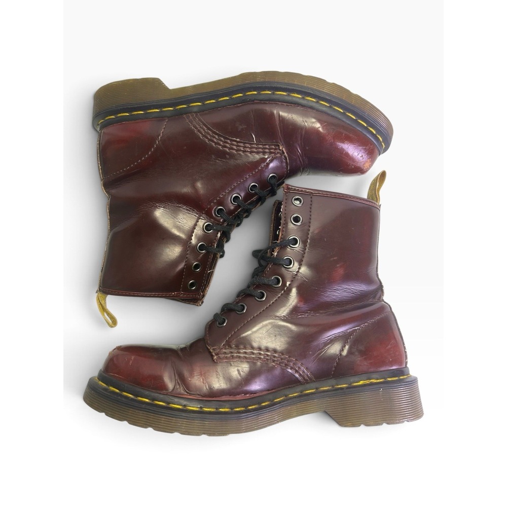 Dr. Martens 1460 Vegan Boots Women 7 Cherry Red Oxford Rub Off Combat 8-Eye - Picture 6 of 8